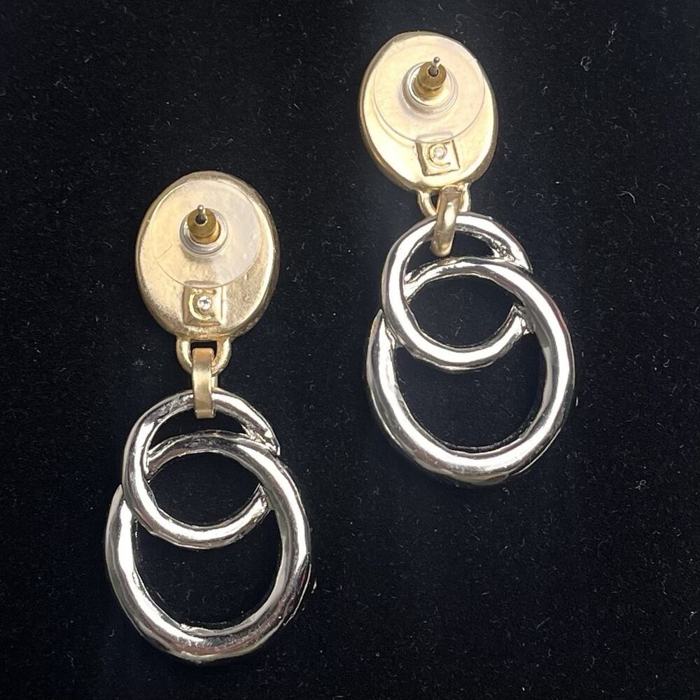Mayan Aztec Coin Medallion Earrings Hoop Rhinestone Gold Silver Two Tone Tribal - Picture 2 of 9